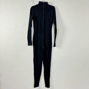 Nils Sportswear One Piece Jumpsuit Baselayer Solid Black Fleece Skiing Snow Knit